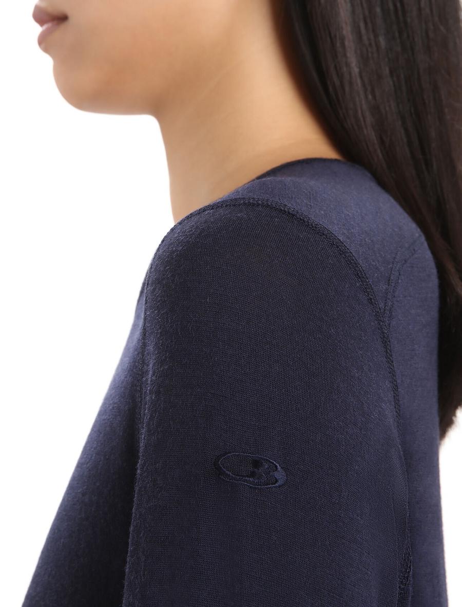 Midnight Navy Icebreaker Merino 200 Oasis Long Sleeve Crewe Thermal Top Women's Base Layers | AU 1929WNBY